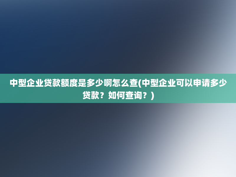 中型企业贷款额度是多少啊怎么查(中型企业可以申请多少贷款？如何查询？)