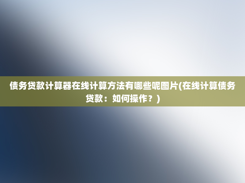 债务贷款计算器在线计算方法有哪些呢图片(在线计算债务贷款：如何操作？)