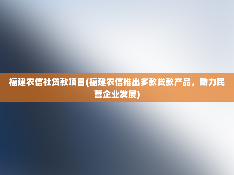 福建农信社贷款项目(福建农信推出多款贷款产品，助力民营企业发展)