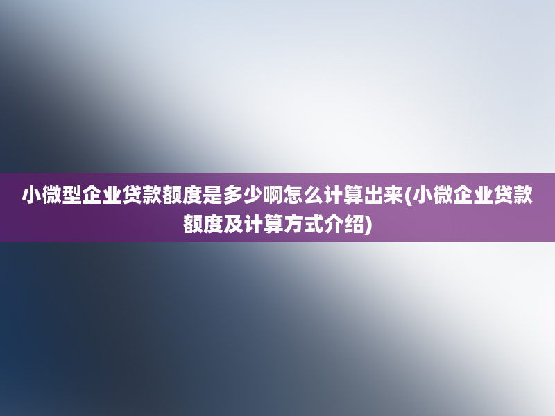 小微型企业贷款额度是多少啊怎么计算出来(小微企业贷款额度及计算方式介绍)