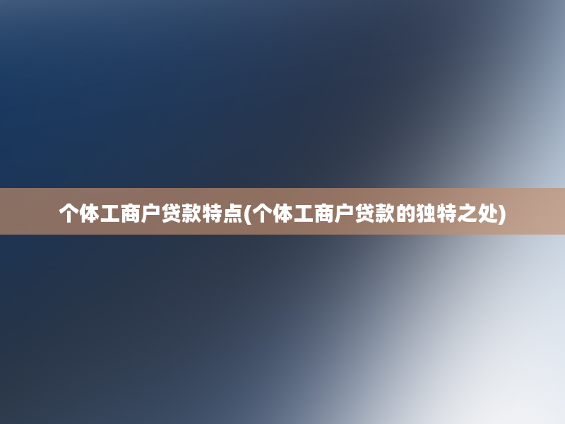 个体工商户贷款特点(个体工商户贷款的独特之处)