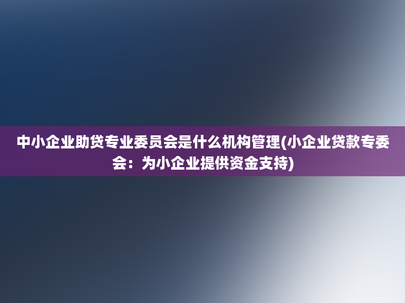 中小企业助贷专业委员会是什么机构管理(小企业贷款专委会：为小企业提供资金支持)