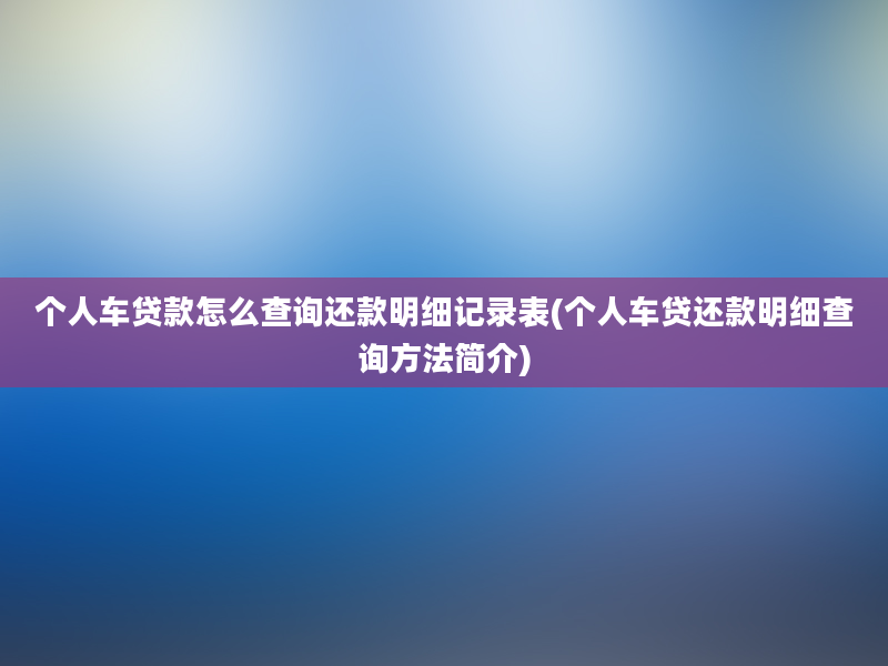 个人车贷款怎么查询还款明细记录表(个人车贷还款明细查询方法简介)