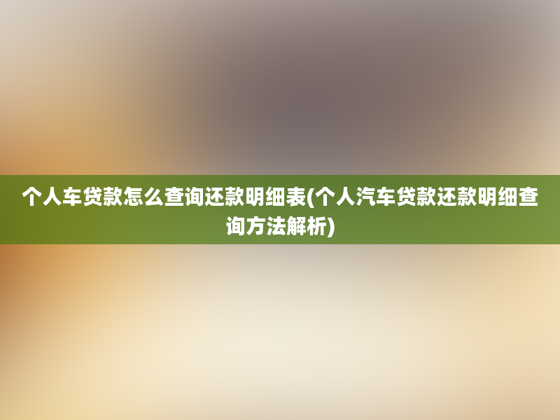 个人车贷款怎么查询还款明细表(个人汽车贷款还款明细查询方法解析)