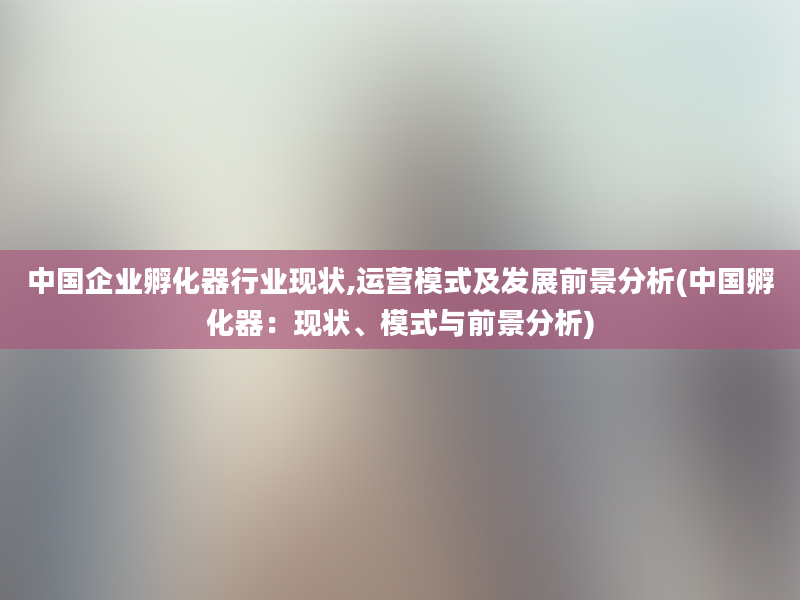 中国企业孵化器行业现状,运营模式及发展前景分析(中国孵化器：现状、模式与前景分析)