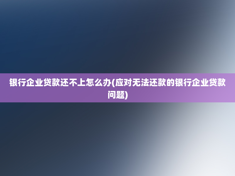 银行企业贷款还不上怎么办(应对无法还款的银行企业贷款问题)