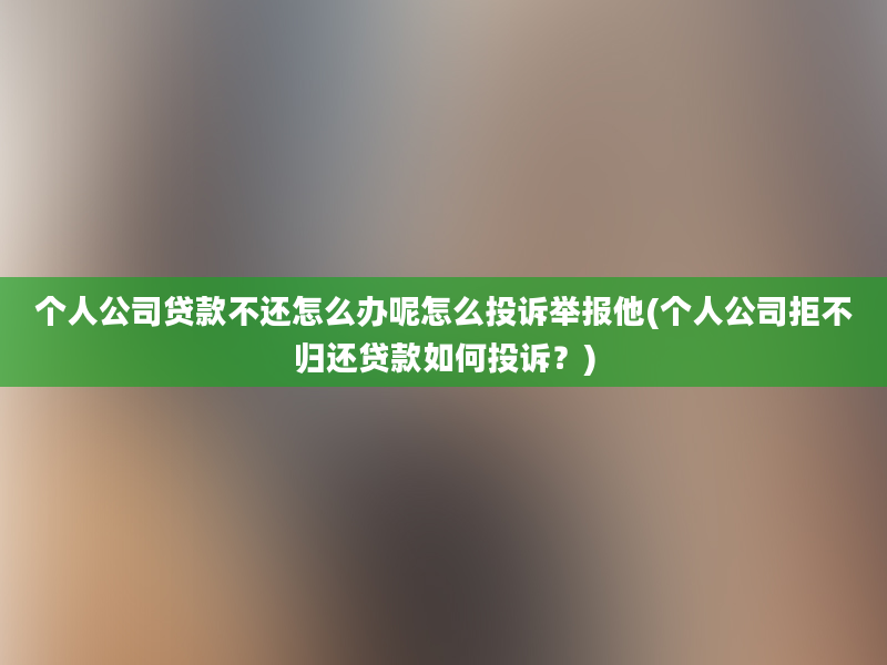 个人公司贷款不还怎么办呢怎么投诉举报他(个人公司拒不归还贷款如何投诉？)