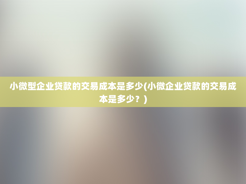 小微型企业贷款的交易成本是多少(小微企业贷款的交易成本是多少？)