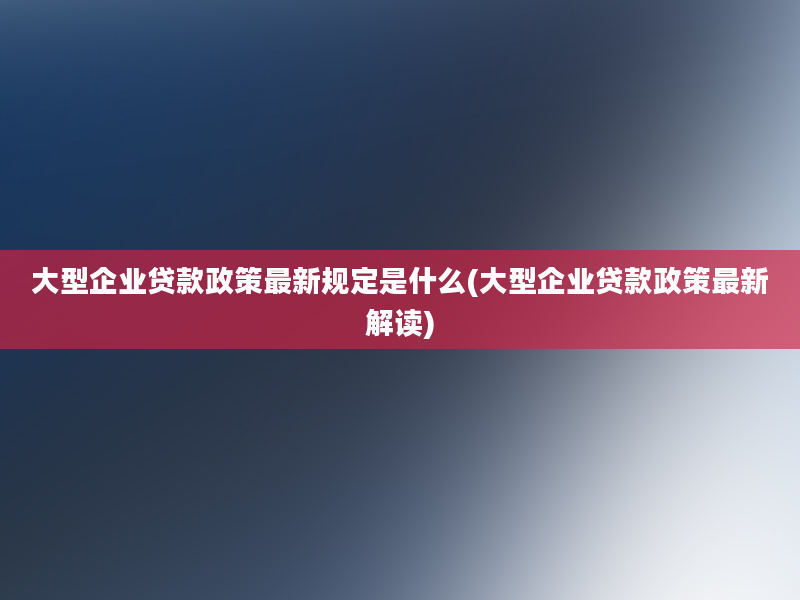 大型企业贷款政策最新规定是什么(大型企业贷款政策最新解读)