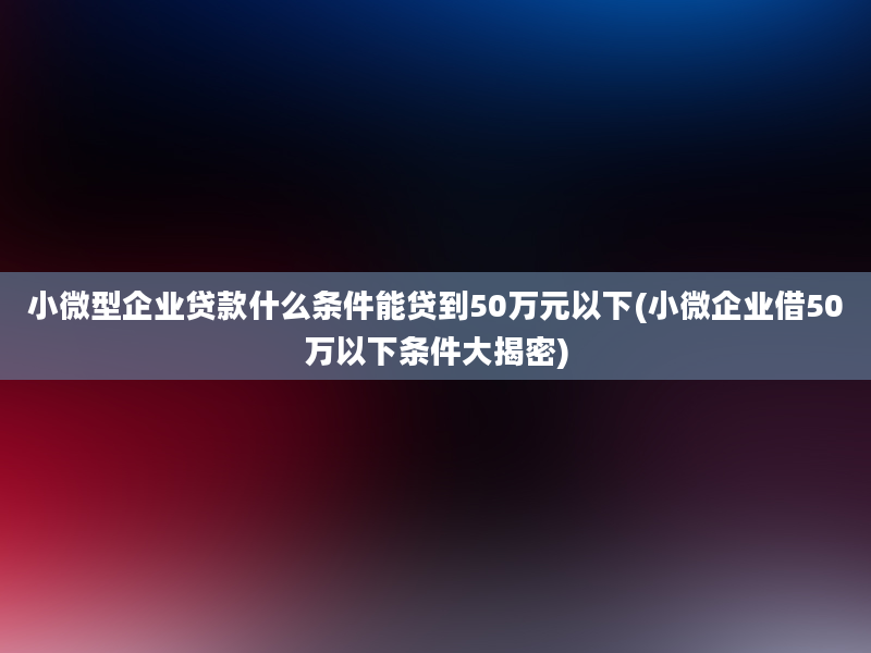 小微型企业贷款什么条件能贷到50万元以下(小微企业借50万以下条件大揭密)