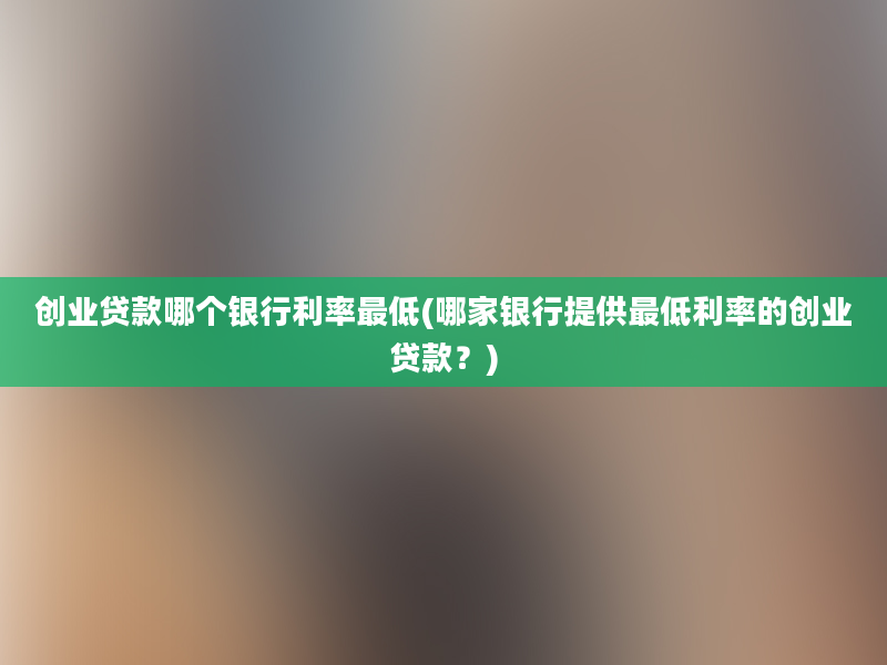 创业贷款哪个银行利率最低(哪家银行提供最低利率的创业贷款？)