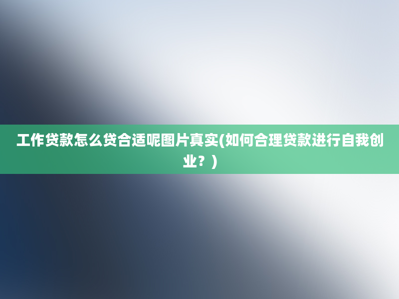 工作贷款怎么贷合适呢图片真实(如何合理贷款进行自我创业？)