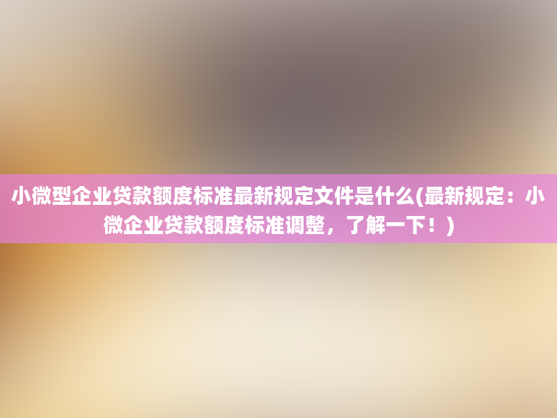 小微型企业贷款额度标准最新规定文件是什么(最新规定：小微企业贷款额度标准调整，了解一下！)