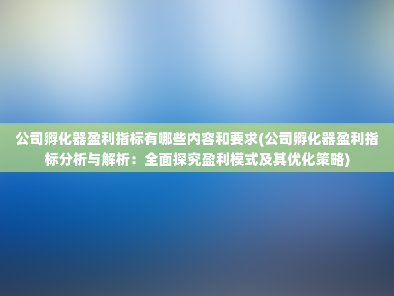 公司孵化器盈利指标有哪些内容和要求(公司孵化器盈利指标分析与解析：全面探究盈利模式及其优化策略)