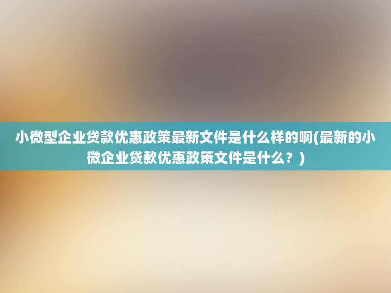 小微型企业贷款优惠政策最新文件是什么样的啊(最新的小微企业贷款优惠政策文件是什么？)