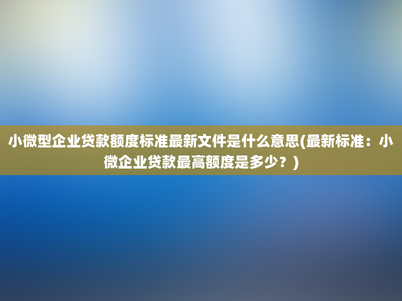 小微型企业贷款额度标准最新文件是什么意思(最新标准：小微企业贷款最高额度是多少？)