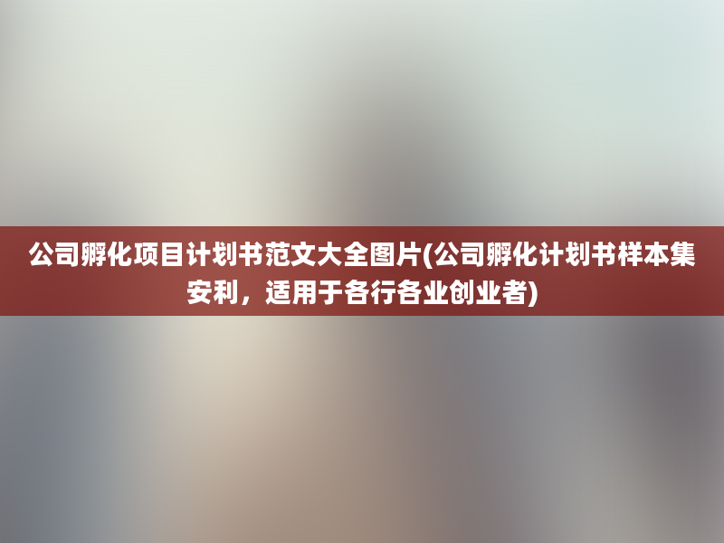 公司孵化项目计划书范文大全图片(公司孵化计划书样本集安利，适用于各行各业创业者)