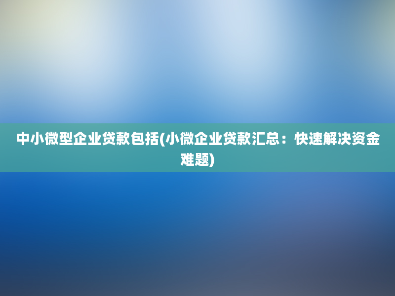 中小微型企业贷款包括(小微企业贷款汇总：快速解决资金难题)