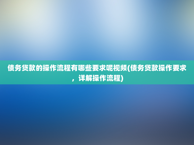 债务贷款的操作流程有哪些要求呢视频(债务贷款操作要求，详解操作流程)