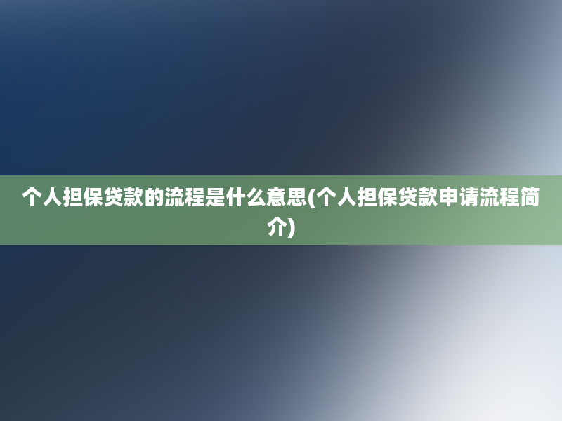 个人担保贷款的流程是什么意思(个人担保贷款申请流程简介)