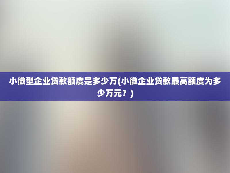 小微型企业贷款额度是多少万(小微企业贷款最高额度为多少万元？)