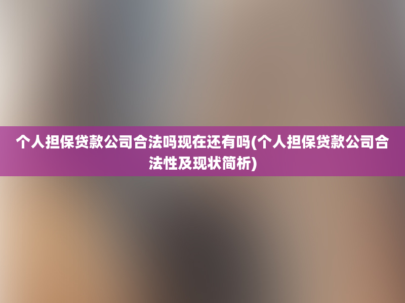 个人担保贷款公司合法吗现在还有吗(个人担保贷款公司合法性及现状简析)