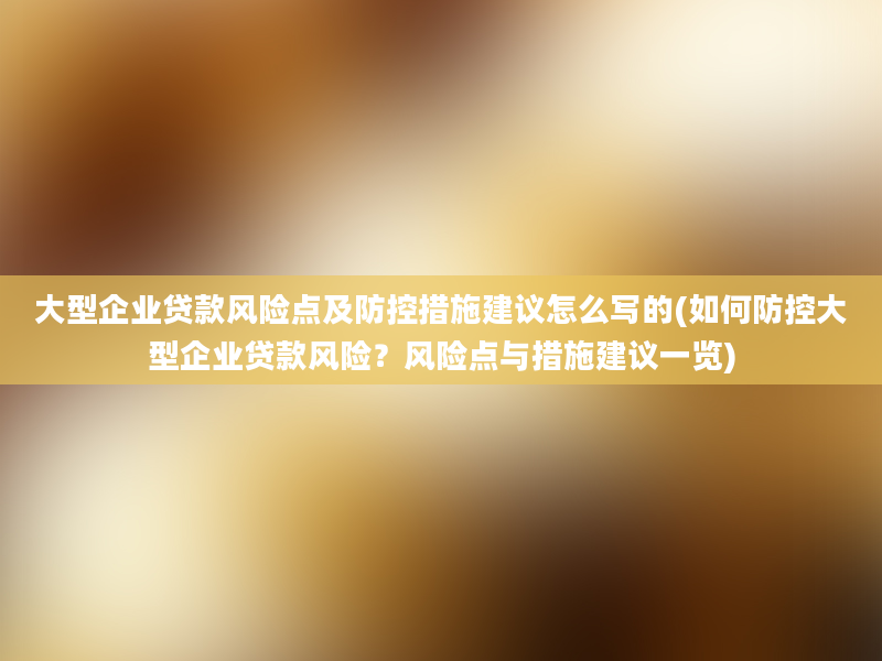 大型企业贷款风险点及防控措施建议怎么写的(如何防控大型企业贷款风险？风险点与措施建议一览)