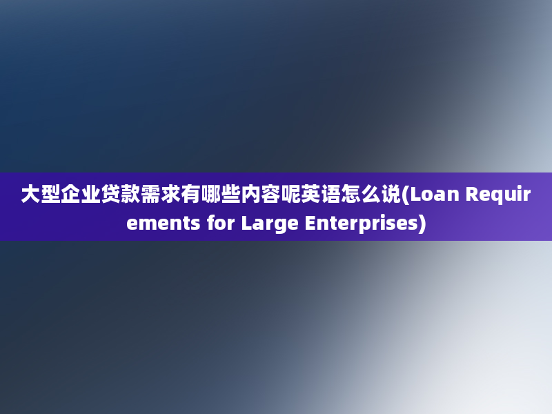 大型企业贷款需求有哪些内容呢英语怎么说(Loan Requirements for Large Enterprises)