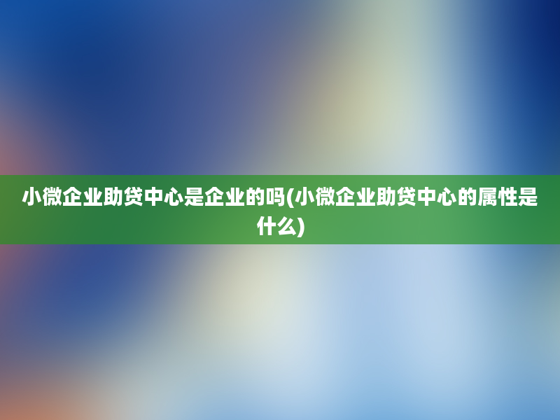 小微企业助贷中心是企业的吗(小微企业助贷中心的属性是什么)