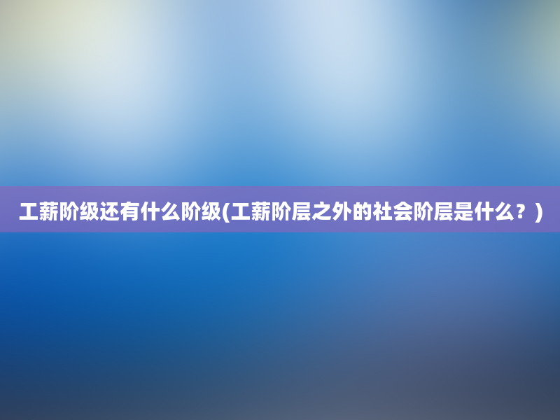 工薪阶级还有什么阶级(工薪阶层之外的社会阶层是什么？)