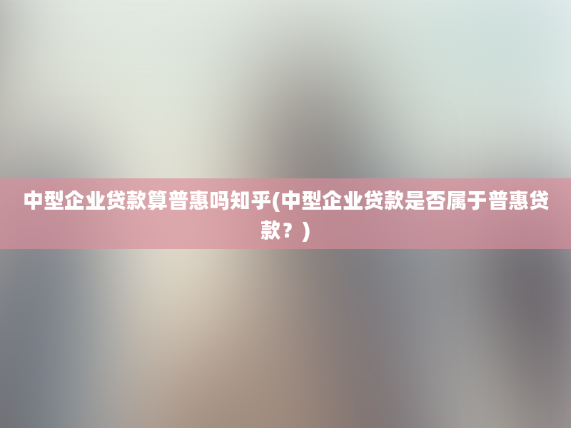 中型企业贷款算普惠吗知乎(中型企业贷款是否属于普惠贷款？)