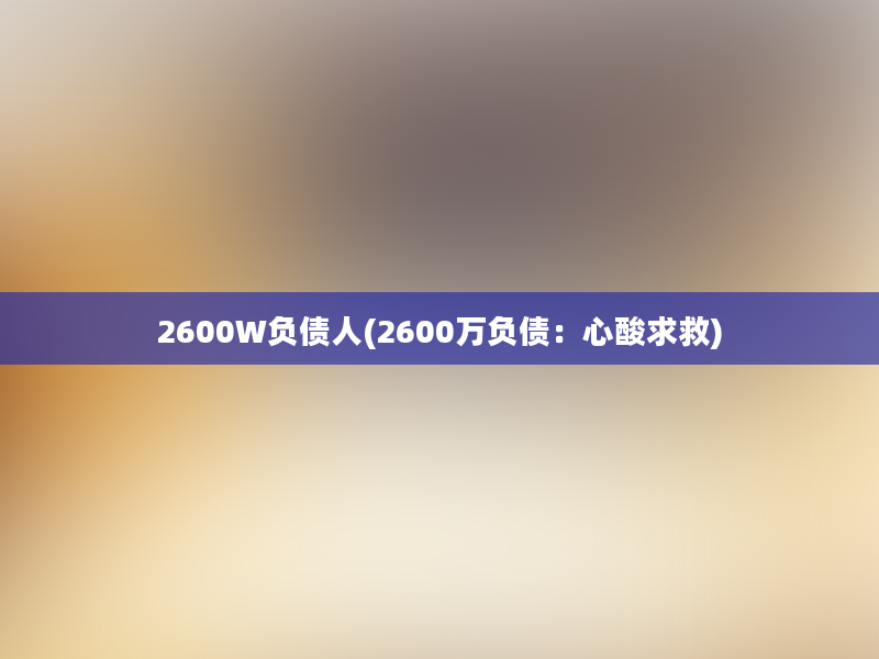 2600W负债人(2600万负债：心酸求救)