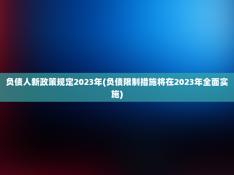 负债人新政策规定2023年(负债限制措施将在2023年全面实施)