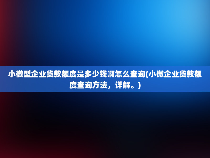 小微型企业贷款额度是多少钱啊怎么查询(小微企业贷款额度查询方法，详解。)