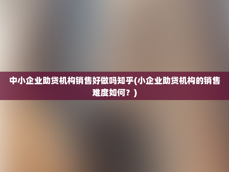 中小企业助贷机构销售好做吗知乎(小企业助贷机构的销售难度如何？)