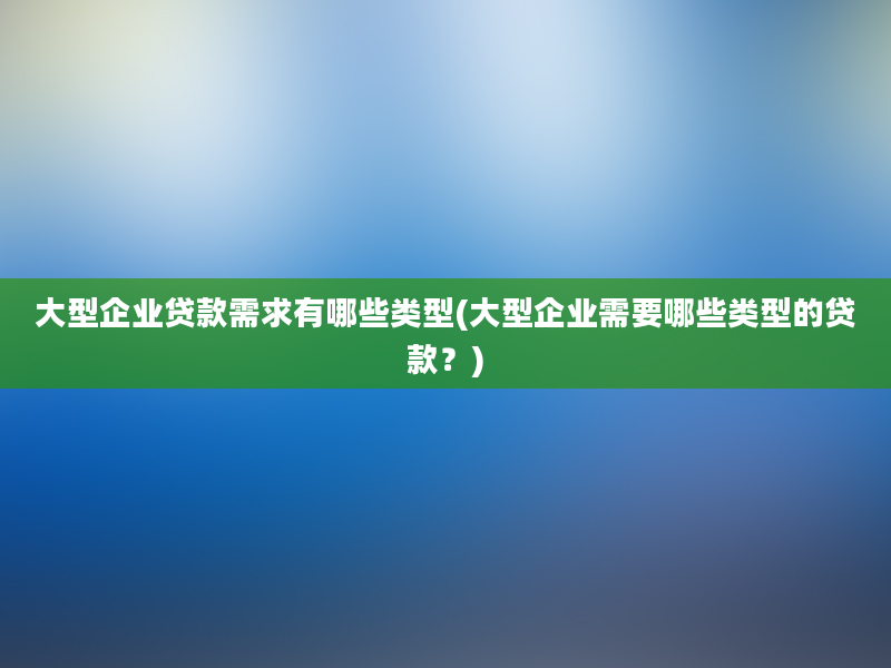 大型企业贷款需求有哪些类型(大型企业需要哪些类型的贷款？)