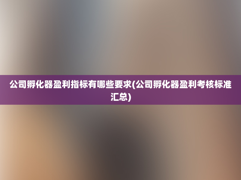 公司孵化器盈利指标有哪些要求(公司孵化器盈利考核标准汇总)