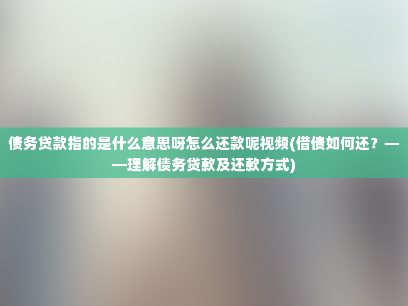 债务贷款指的是什么意思呀怎么还款呢视频(借债如何还？——理解债务贷款及还款方式)