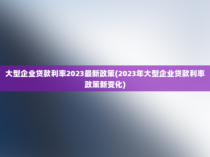 大型企业贷款利率2023最新政策(2023年大型企业贷款利率政策新变化)