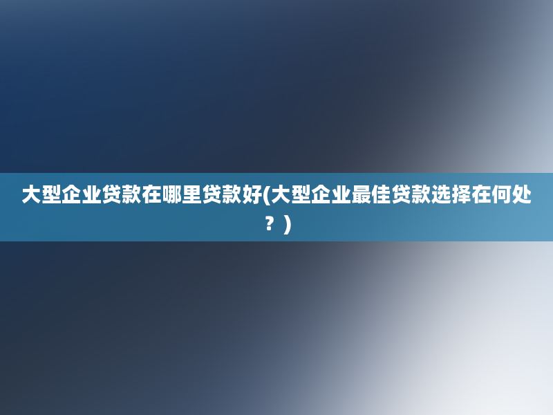 大型企业贷款在哪里贷款好(大型企业最佳贷款选择在何处？)