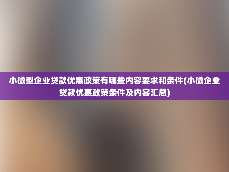 小微型企业贷款优惠政策有哪些内容要求和条件(小微企业贷款优惠政策条件及内容汇总)