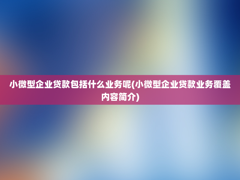 小微型企业贷款包括什么业务呢(小微型企业贷款业务覆盖内容简介)