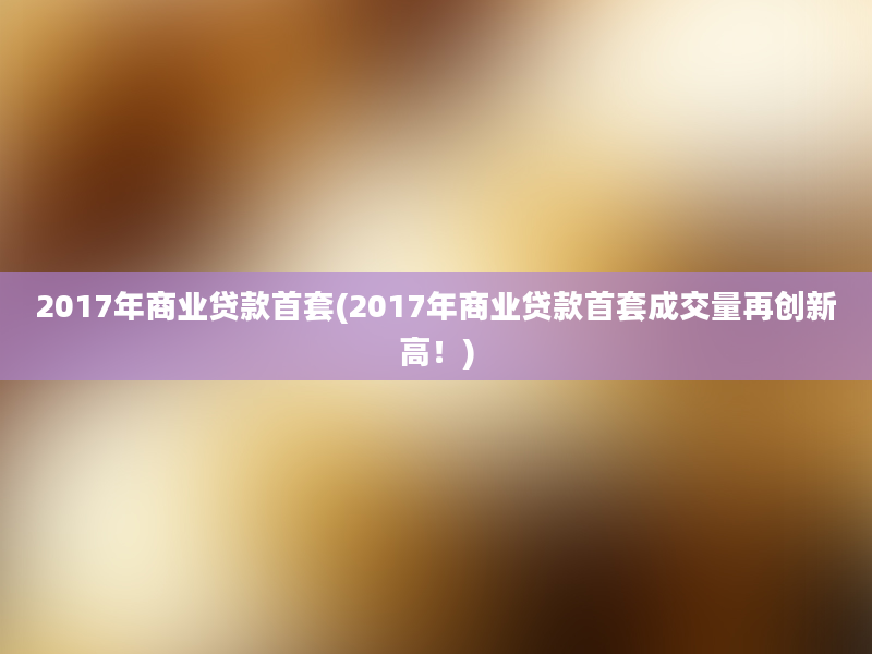 2017年商业贷款首套(2017年商业贷款首套成交量再创新高！)