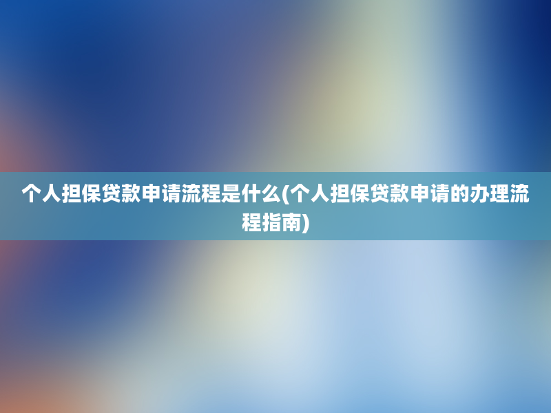 个人担保贷款申请流程是什么(个人担保贷款申请的办理流程指南)