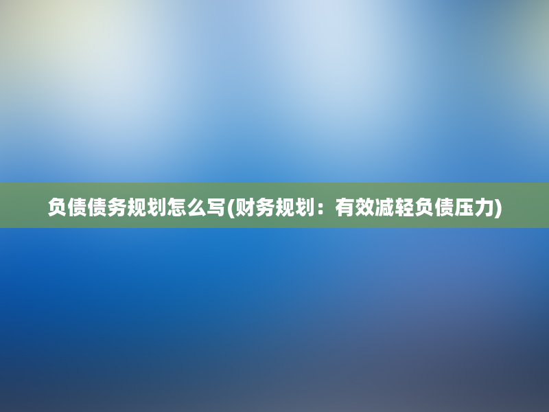 负债债务规划怎么写(财务规划：有效减轻负债压力)