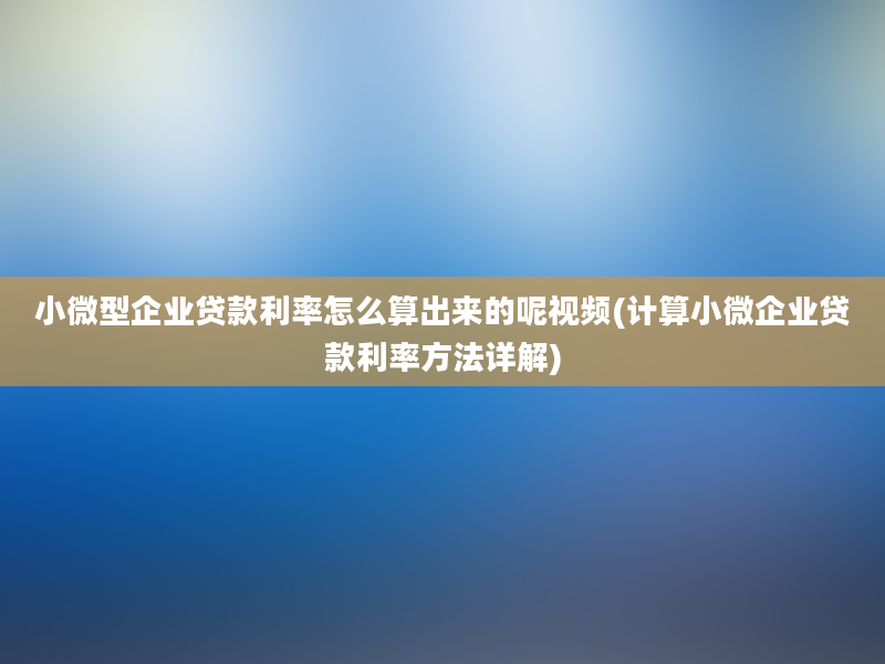 小微型企业贷款利率怎么算出来的呢视频(计算小微企业贷款利率方法详解)