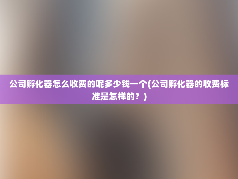 公司孵化器怎么收费的呢多少钱一个(公司孵化器的收费标准是怎样的？)