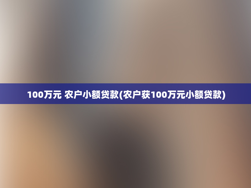 100万元 农户小额贷款(农户获100万元小额贷款)