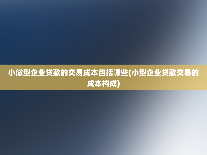 小微型企业贷款的交易成本包括哪些(小型企业贷款交易的成本构成)