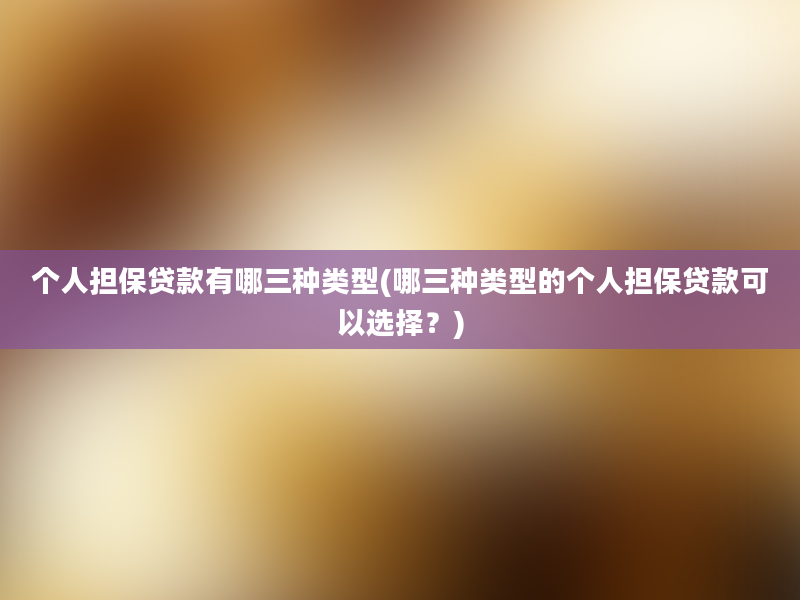 个人担保贷款有哪三种类型(哪三种类型的个人担保贷款可以选择？)